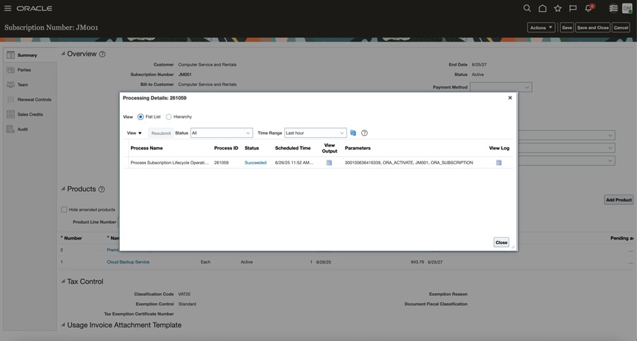 プロセス詳細の表示のリンクからプロセス詳細ポップアップ