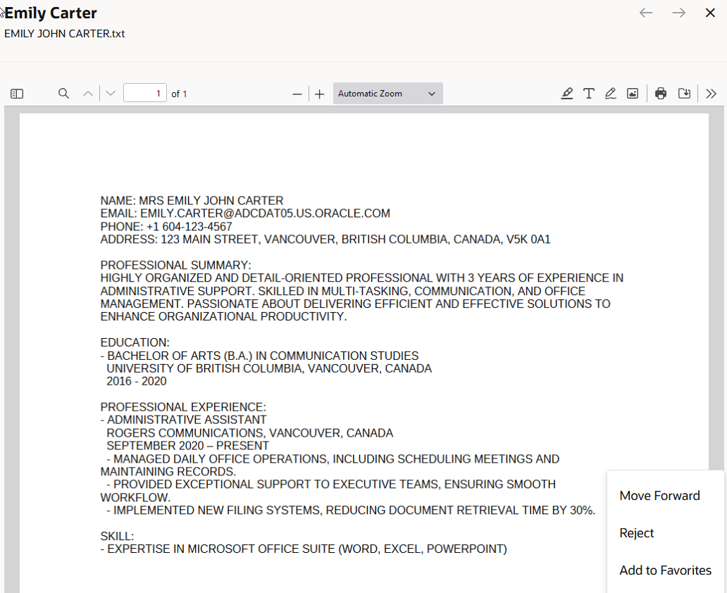 添付プレビュー・パネルでの先に進むおよび否認アクション
