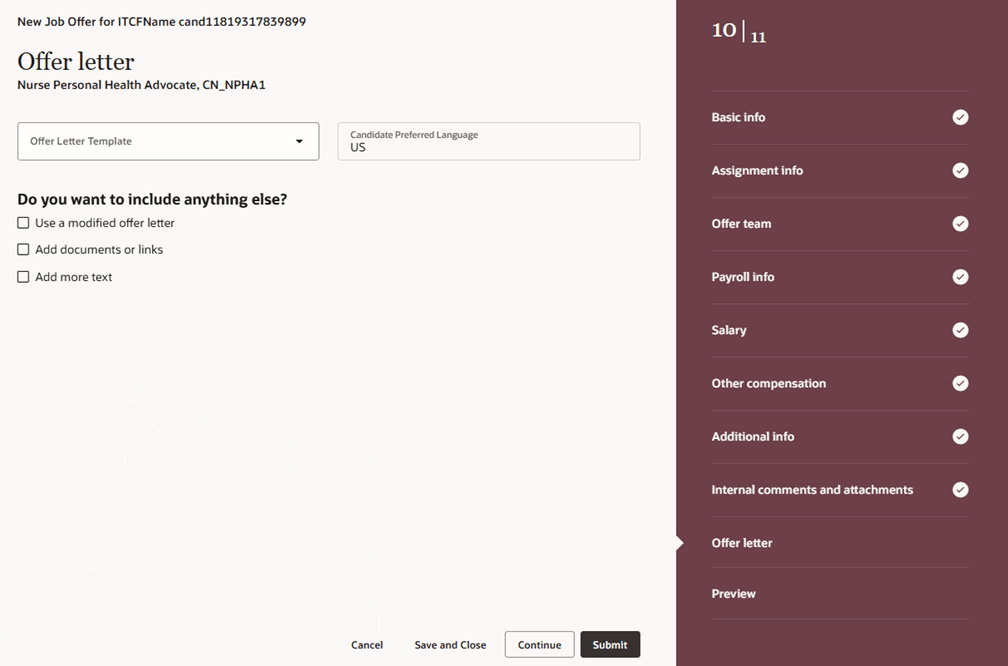 新規ジョブ・オファー・フローのオファー通知セクション