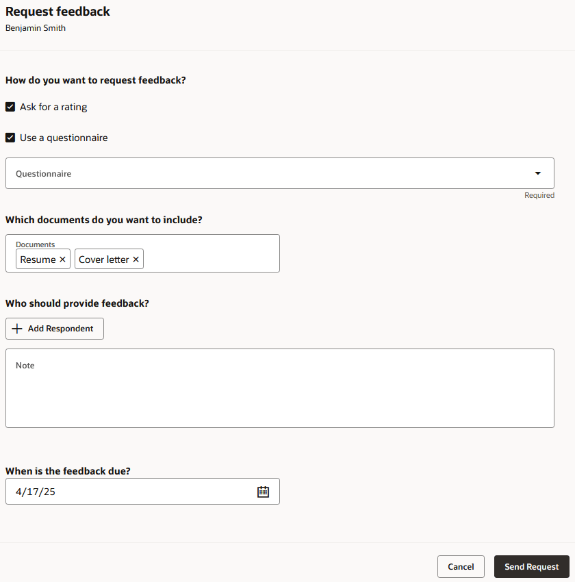 フィードバックのリクエスト・パネル