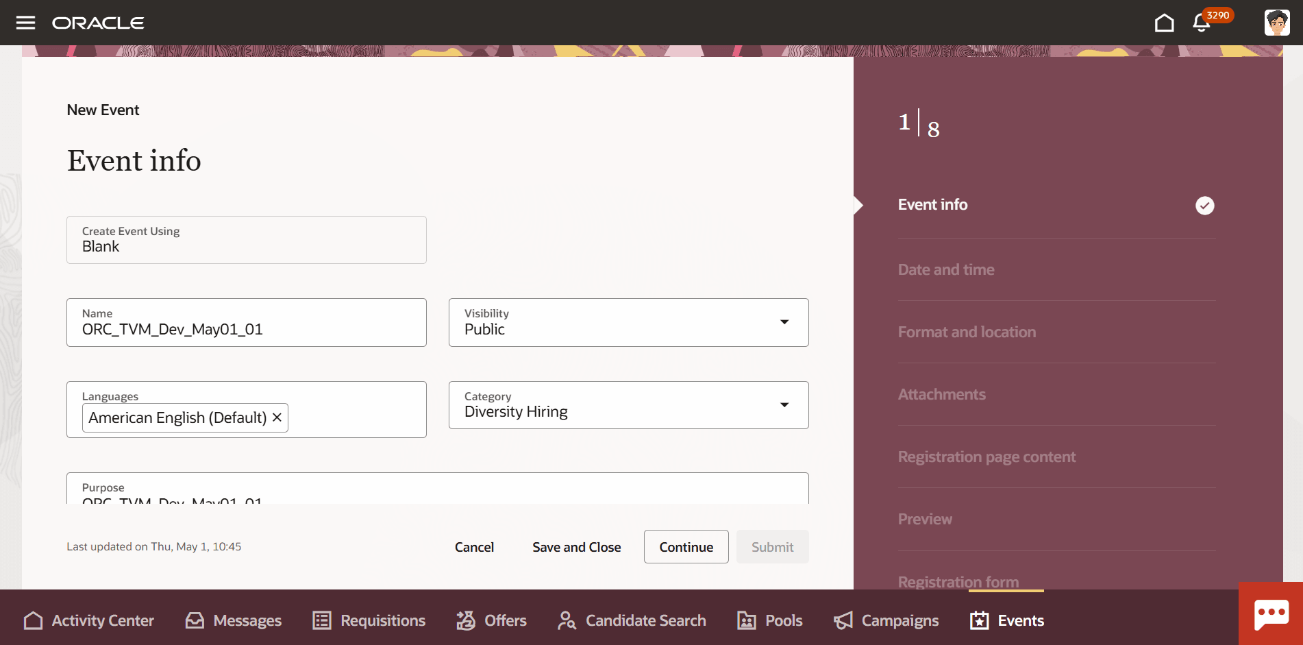 下書きイベントの編集の続行