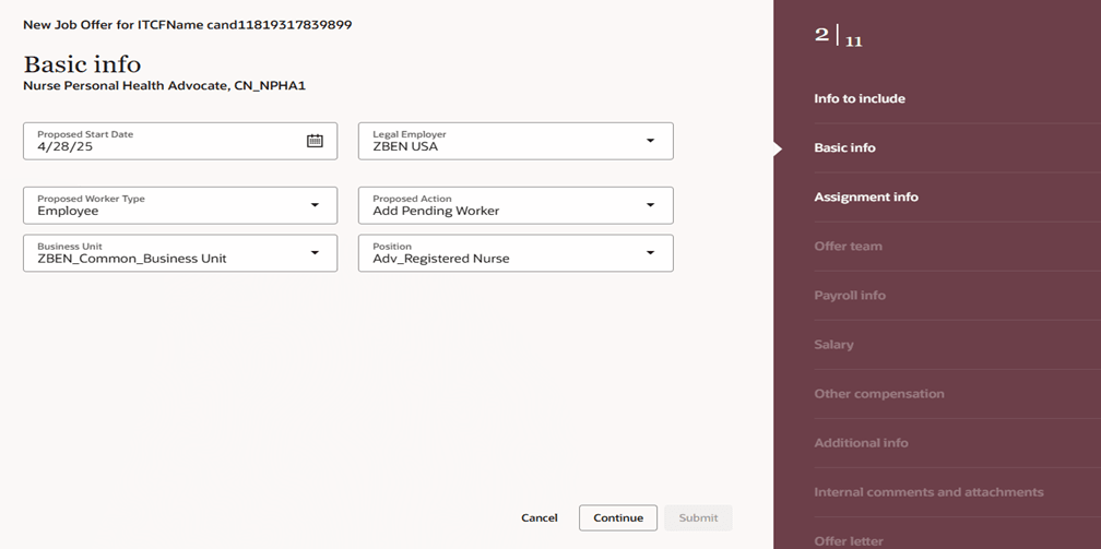 新規ジョブ・オファー・フローの基本情報セクション