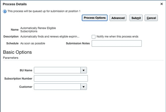 適格サブスクリプションの自動更改ESSのパラメータ