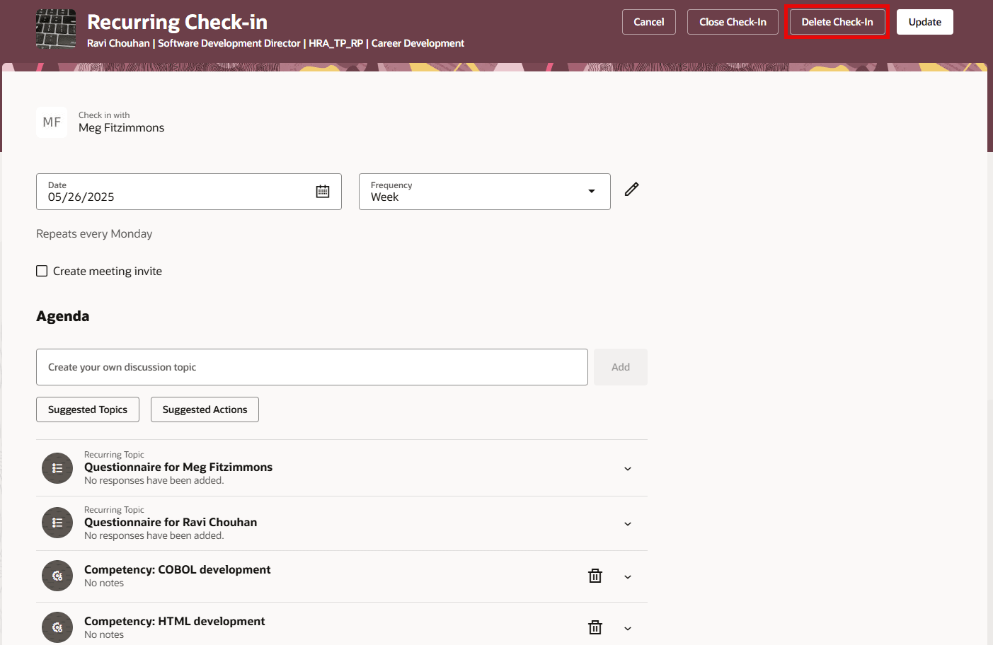 チェックインの削除