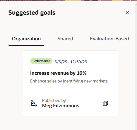 「提示目標」パネルの「組織」タブ