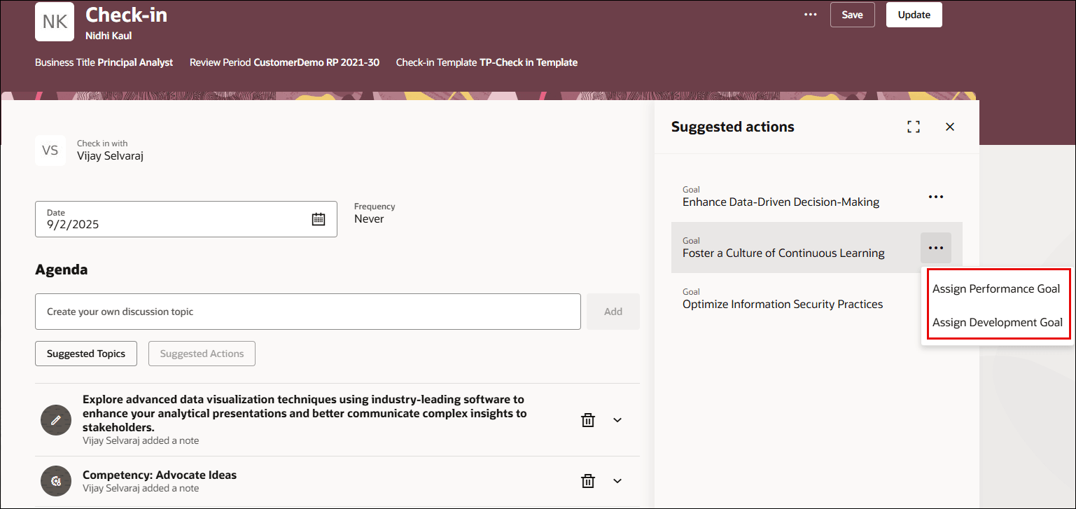 マネージャが目標を選択しています