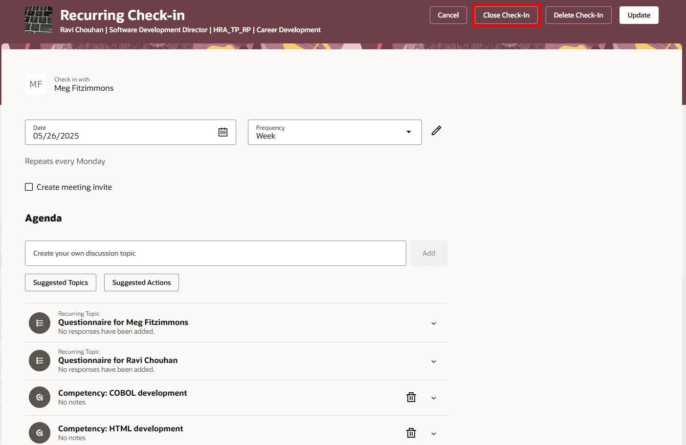 チェックインを閉じる