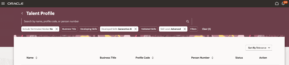 スキル・レベルに基づくタレント・プロファイルの検索