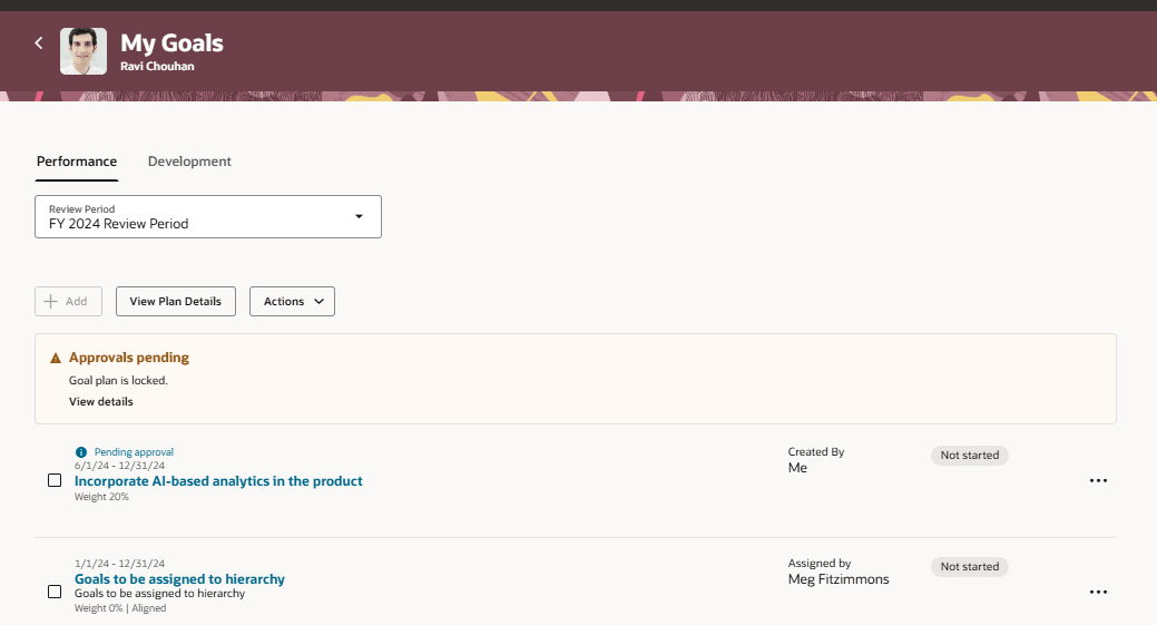 「マネージャの目標センター」ページ