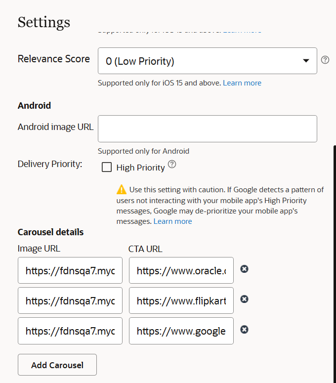 カルーセル詳細のカスタマイズ