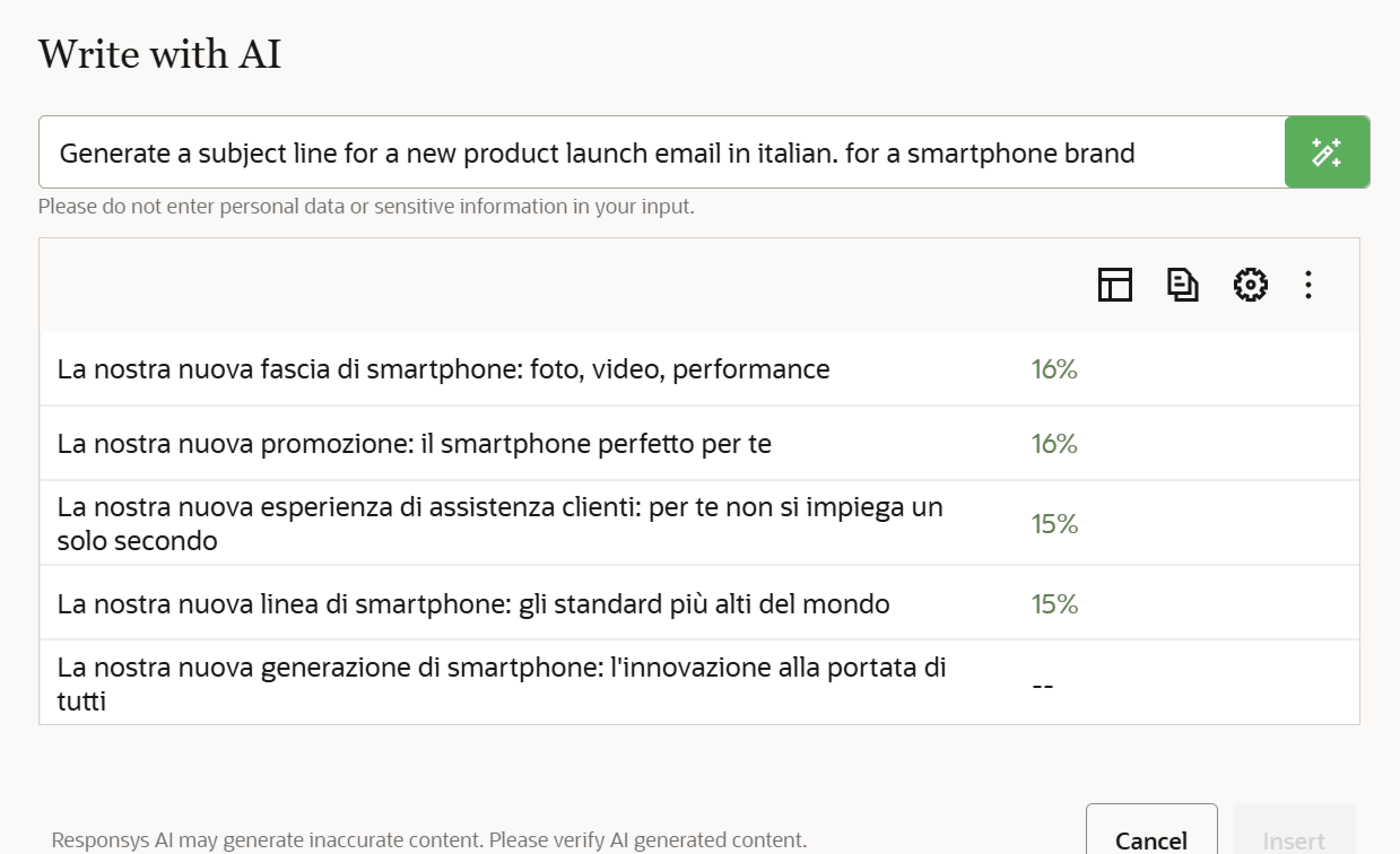 プロンプトと結果のサンプル
