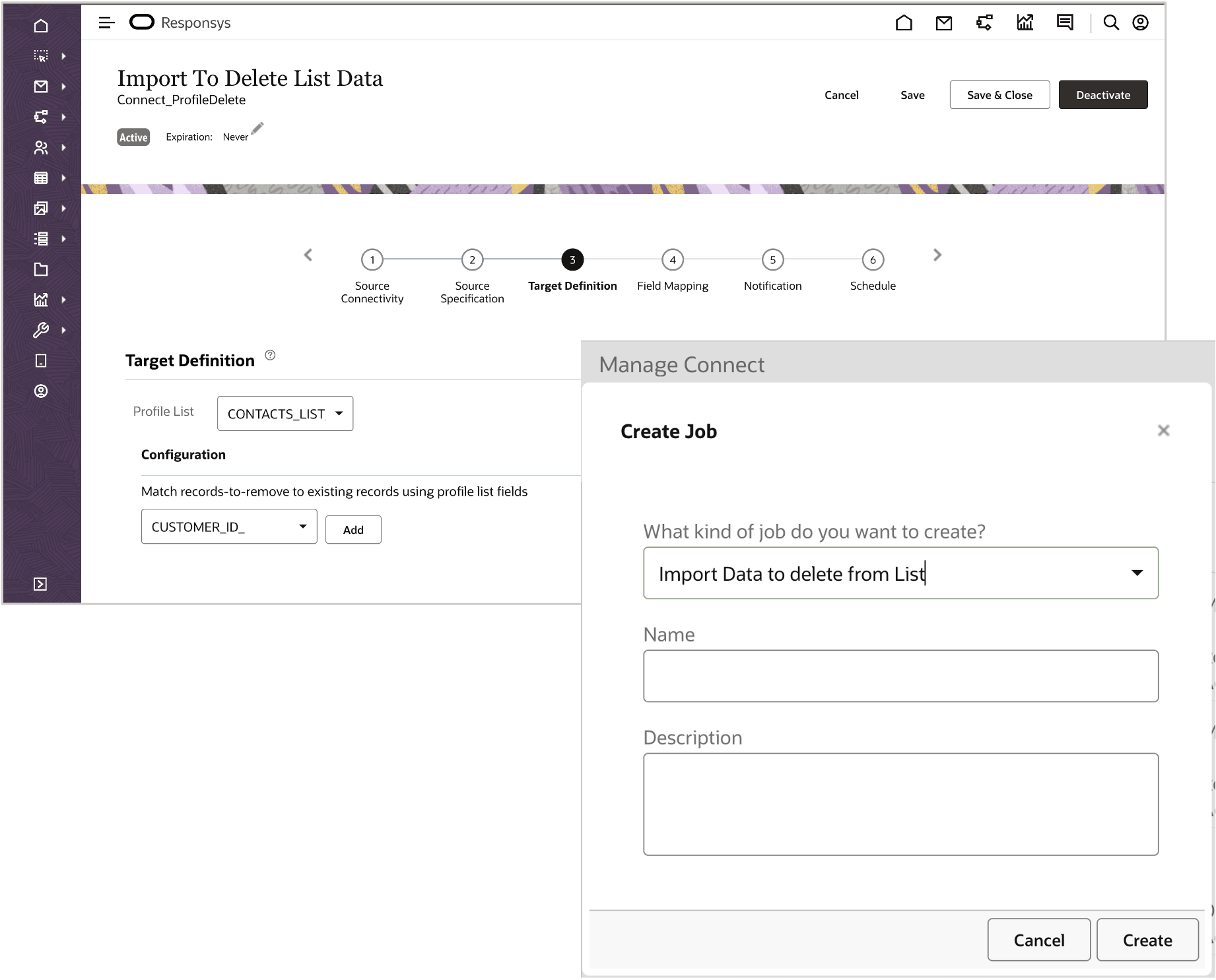 プロファイル・リスト・レコードの削除
