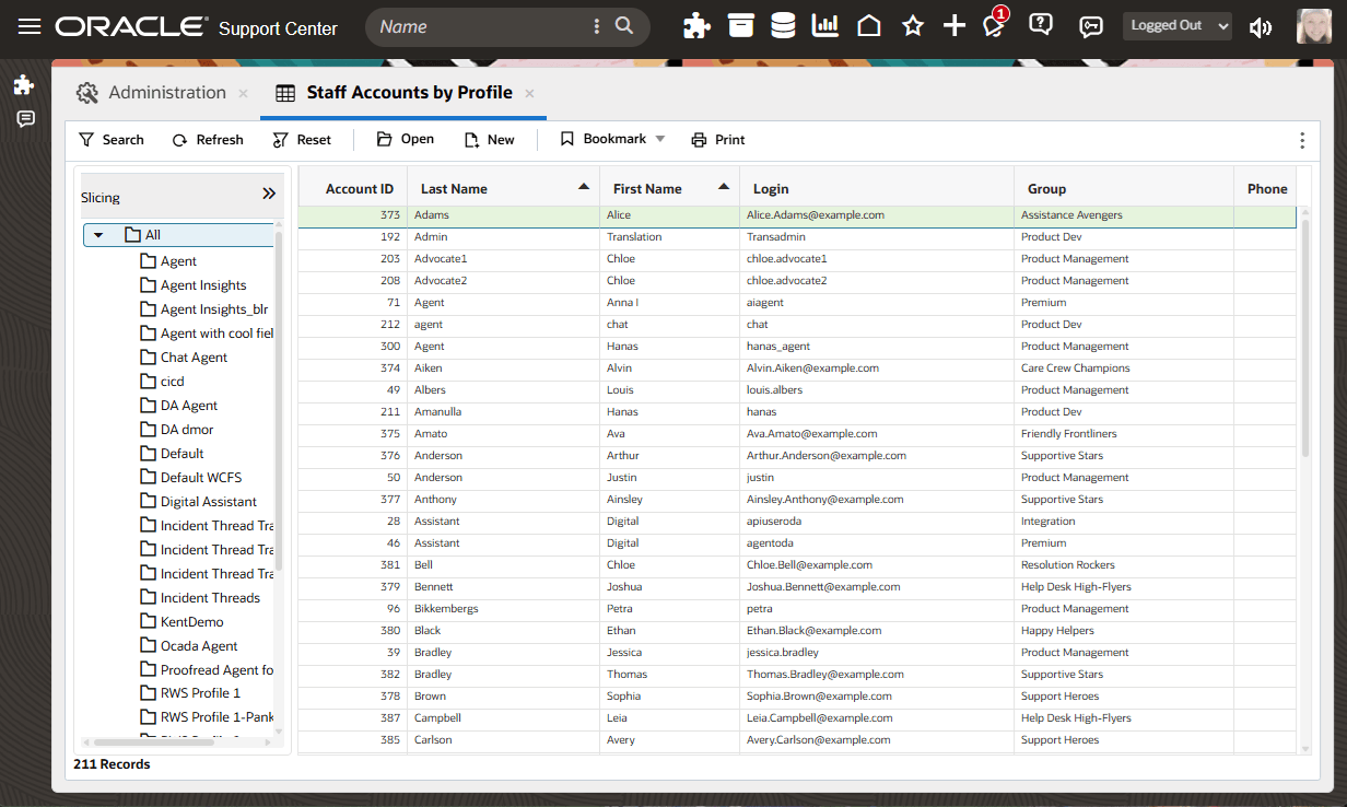 プロファイル別スタッフ・アカウント・レポート