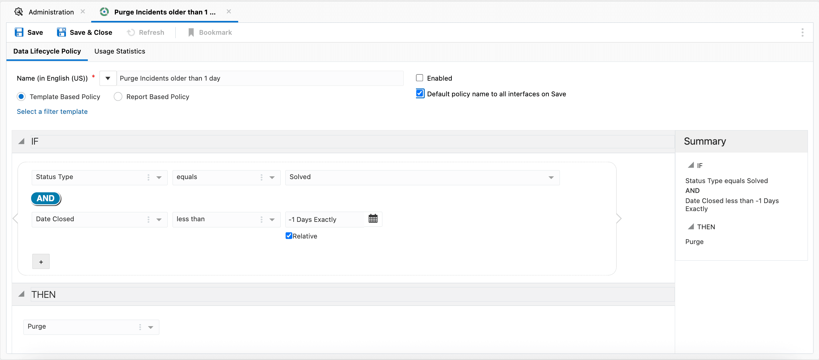 すべてのインタフェースに対するデフォルトのポリシー名