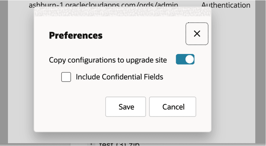 「サイトをアップグレードするための構成のコピー」プリファレンス・オプション。