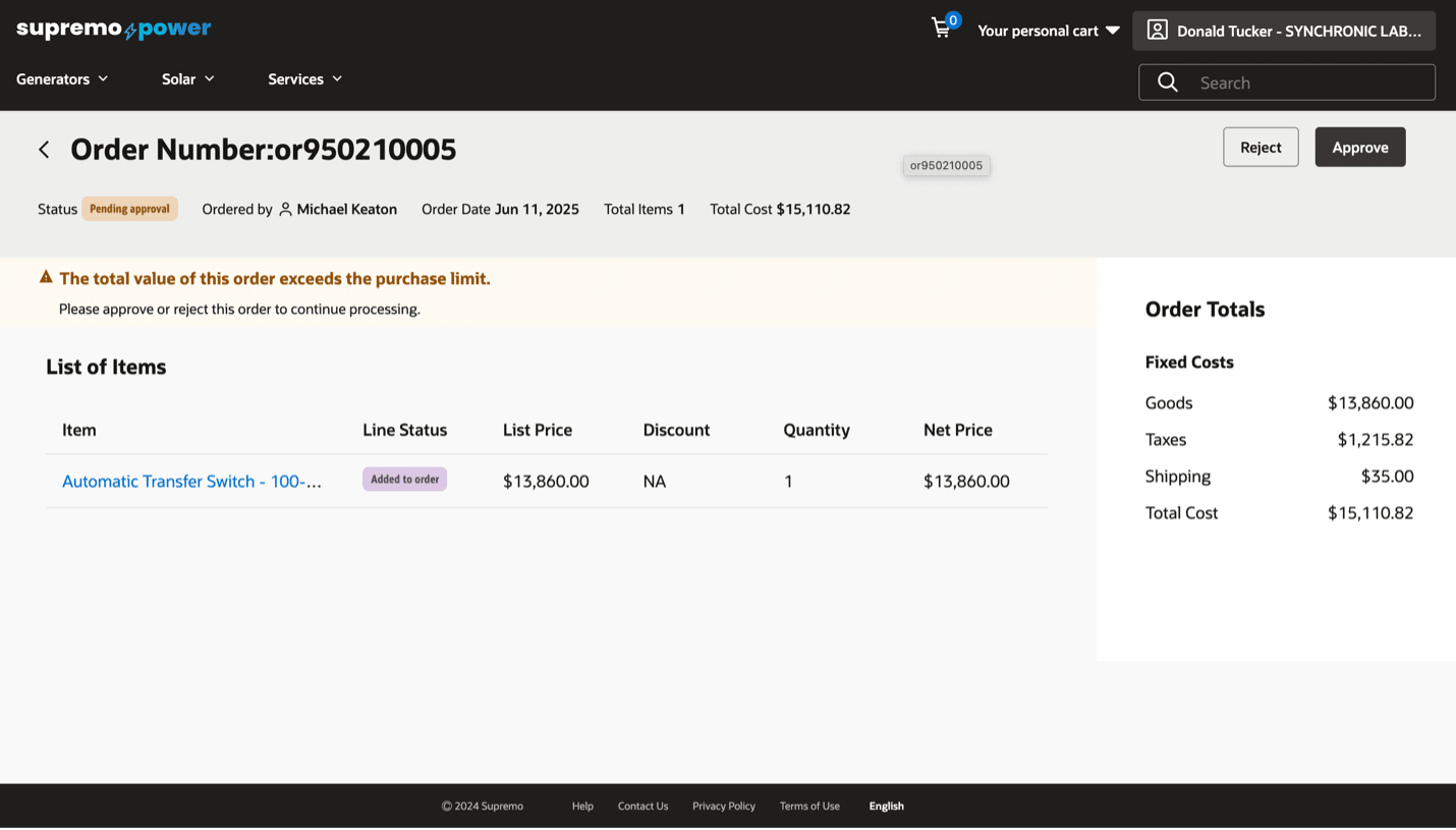 オーダー詳細 - 承認