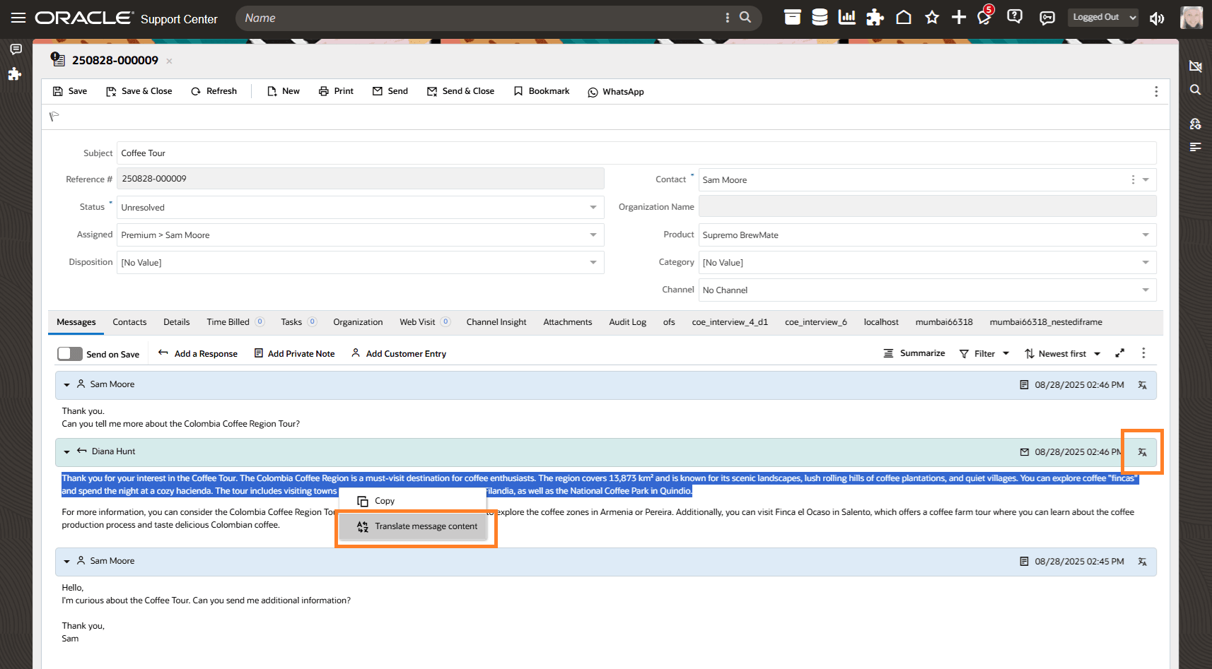 コンテキスト・メニューから右クリックして翻訳するか、コンテンツを選択 翻訳アイコンをクリック