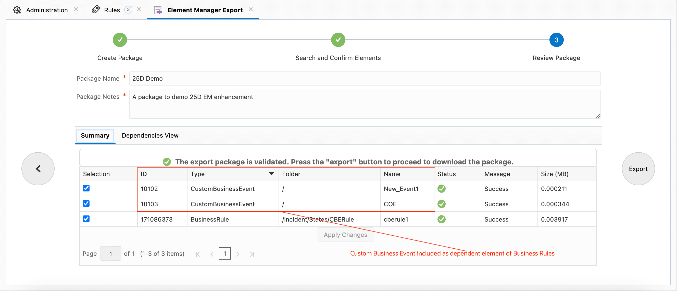 ビジネス・ルールの依存要素としてのカスタム・ビジネス・イベント