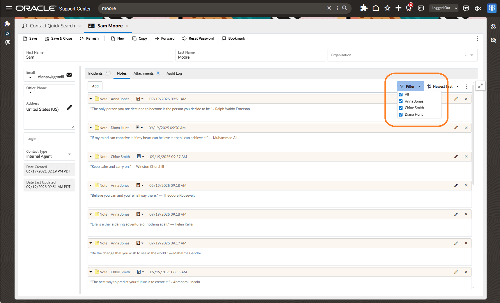 スタッフ・アカウント・メニューのフィルタ