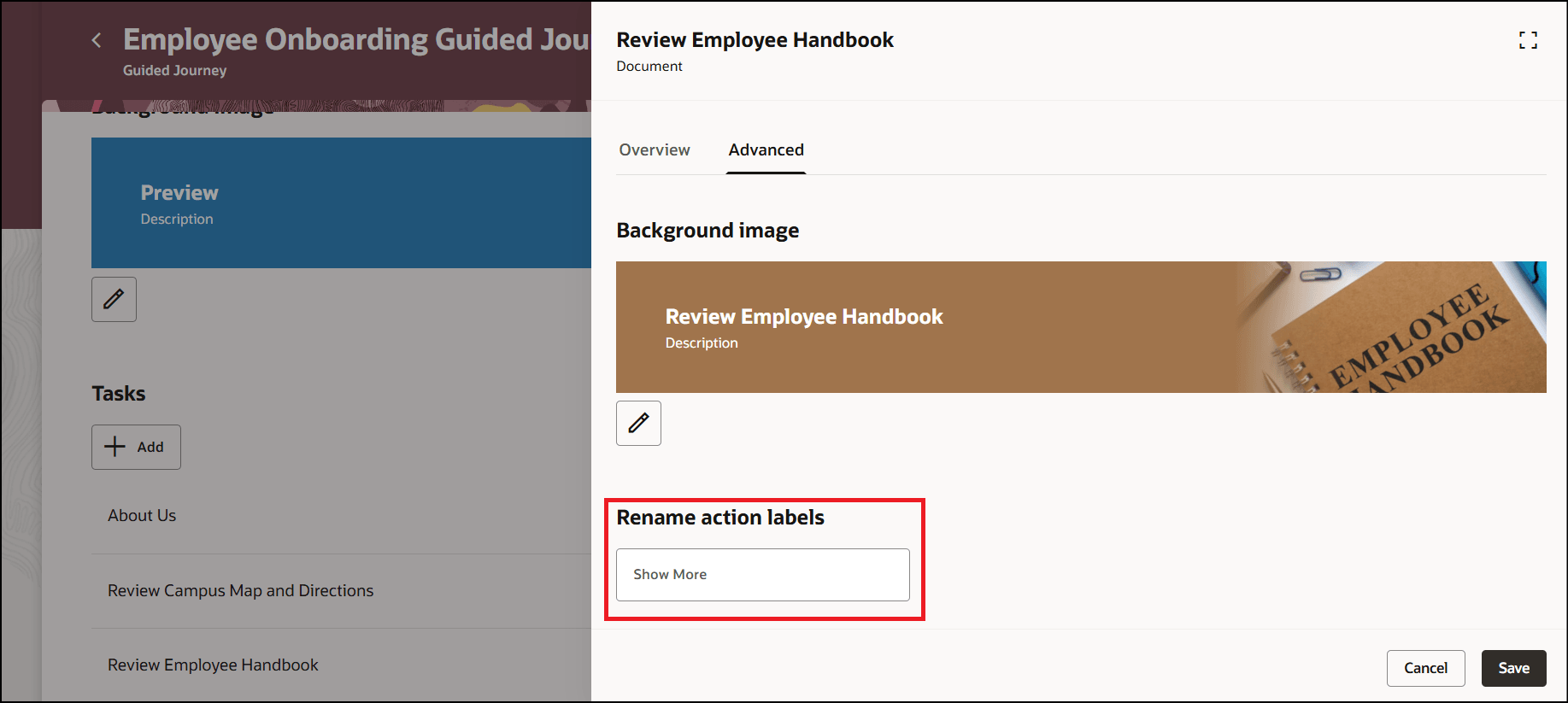 バックグラウンド・イメージのアクション・ラベルの名前変更