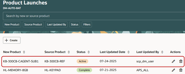 リクエストのステータスを持つ製品起動ページ