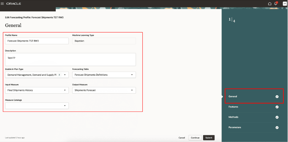 予測プロファイルを編集するためのガイド付きプロセスの一般的なステップ