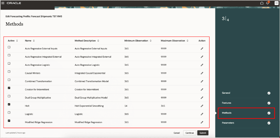 予測プロファイルを編集するためのガイド付きプロセスのメソッド・ステップ