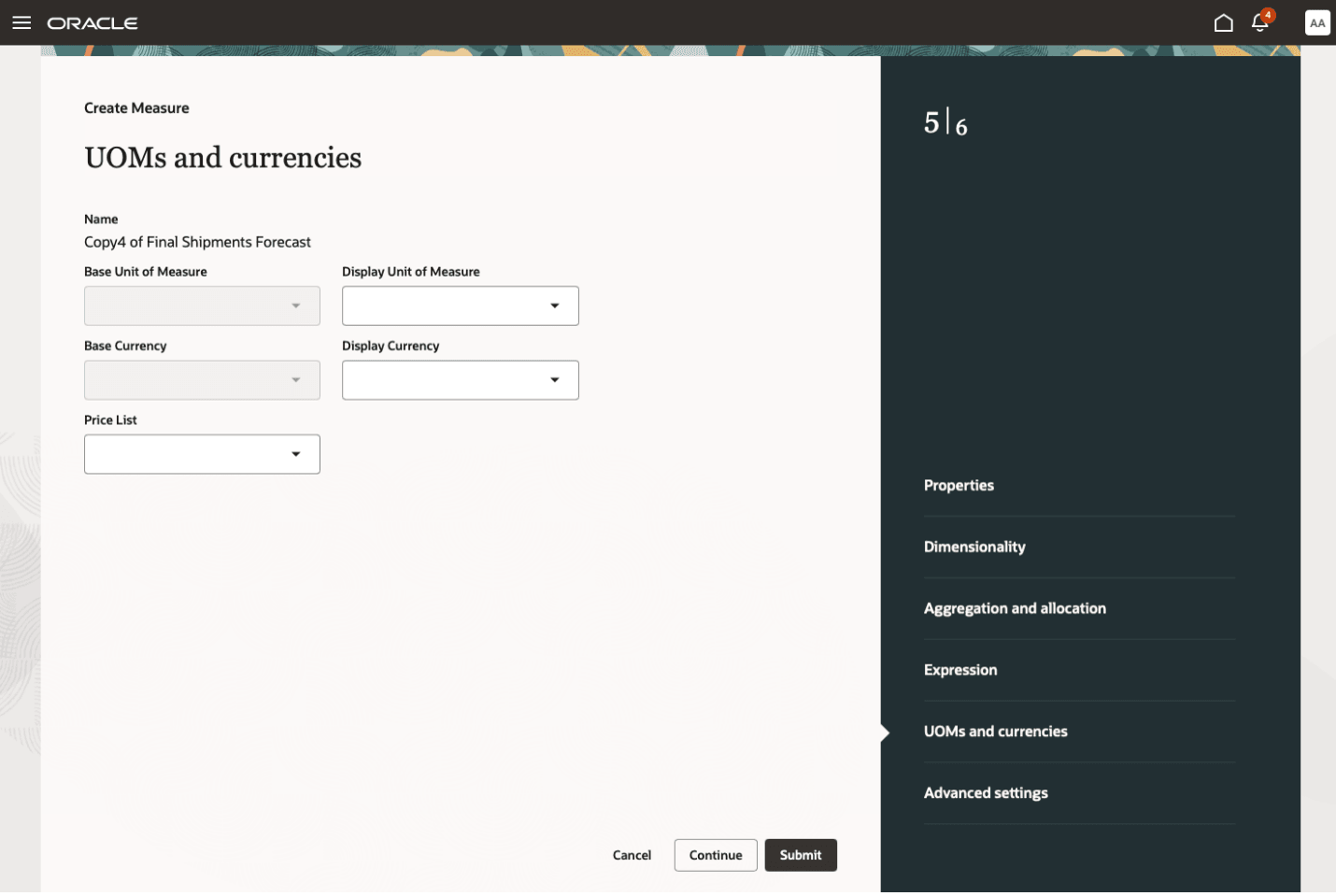 メジャーのガイド付きプロセスの単位および通貨ステップ