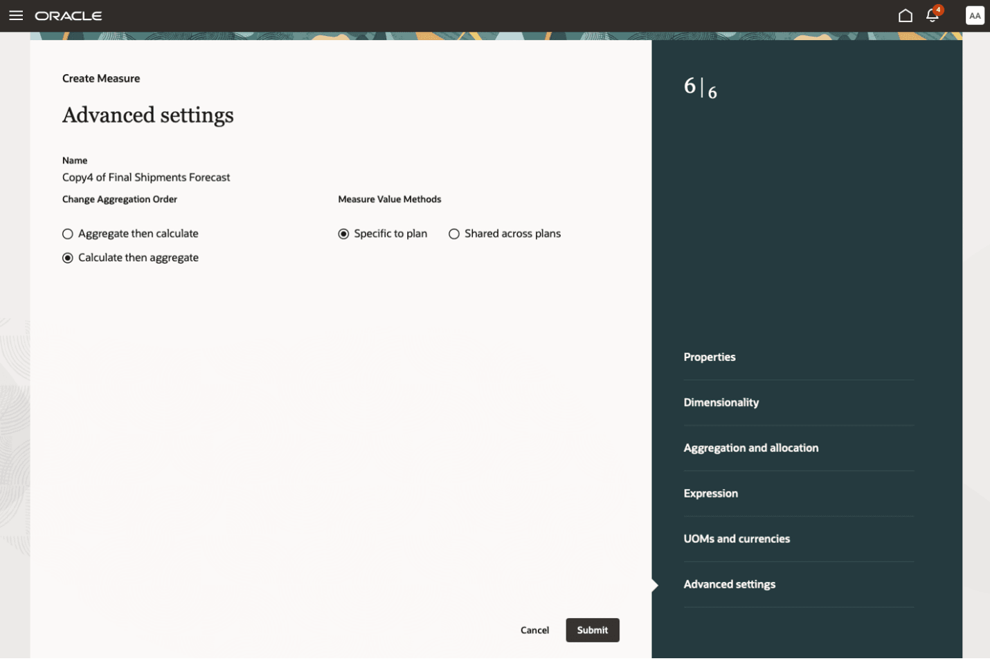 メジャーのガイド付きプロセスの「詳細設定」ステップ