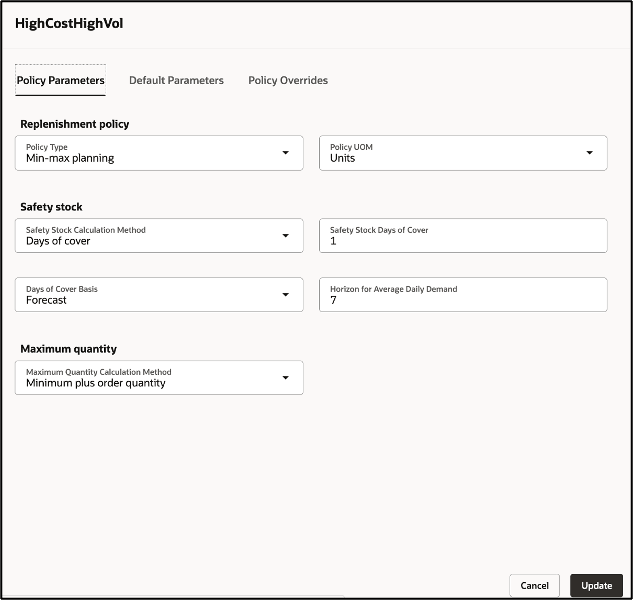 選択したセグメントのポリシー・パラメータ
