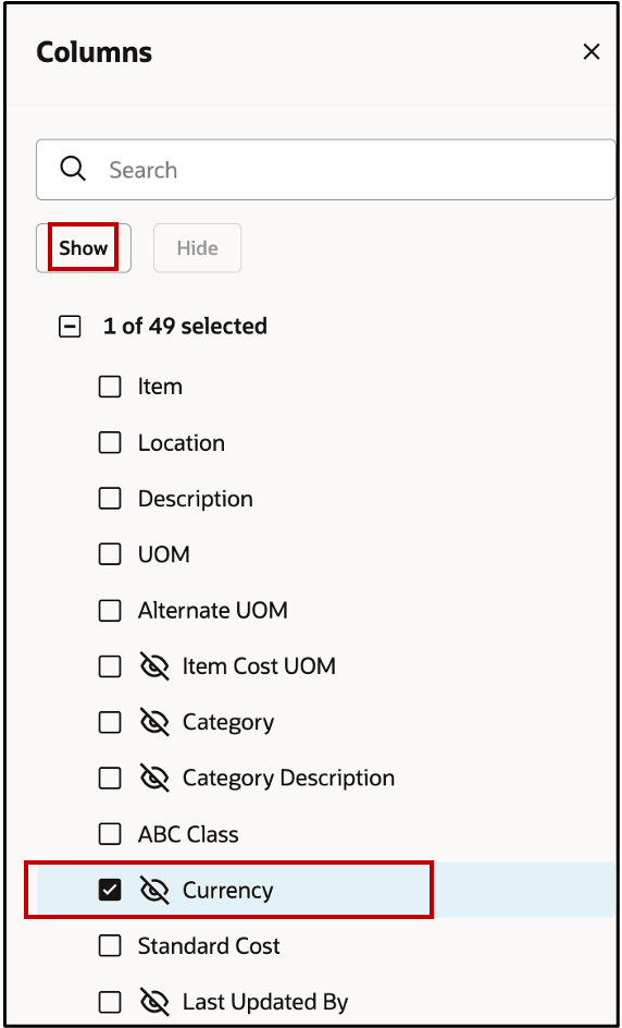 「列」ドロワー