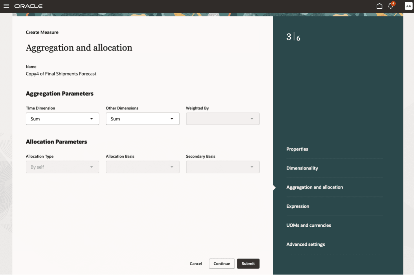 メジャーのガイド付きプロセスの集計および配賦ステップ