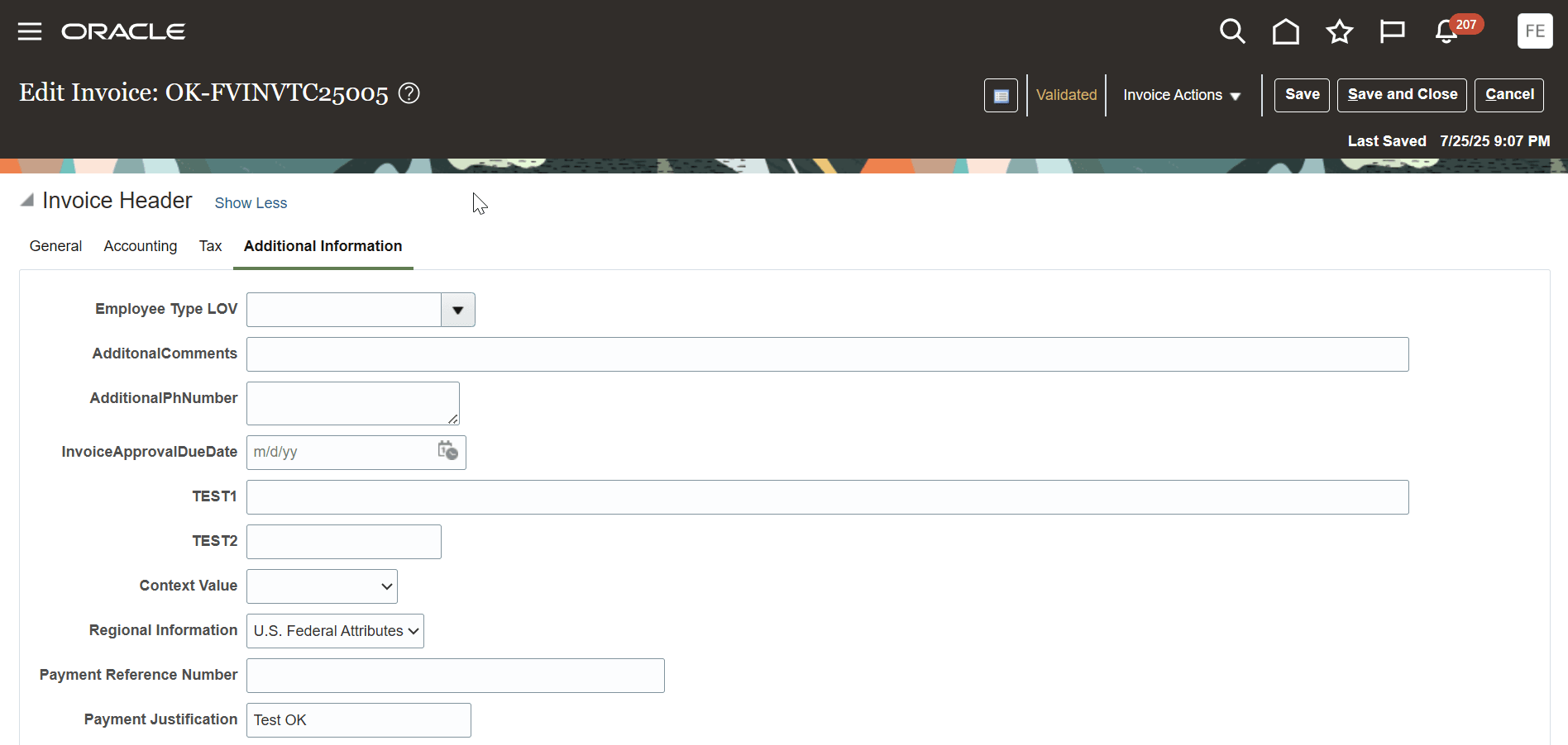 請求書ヘッダーの支払理由