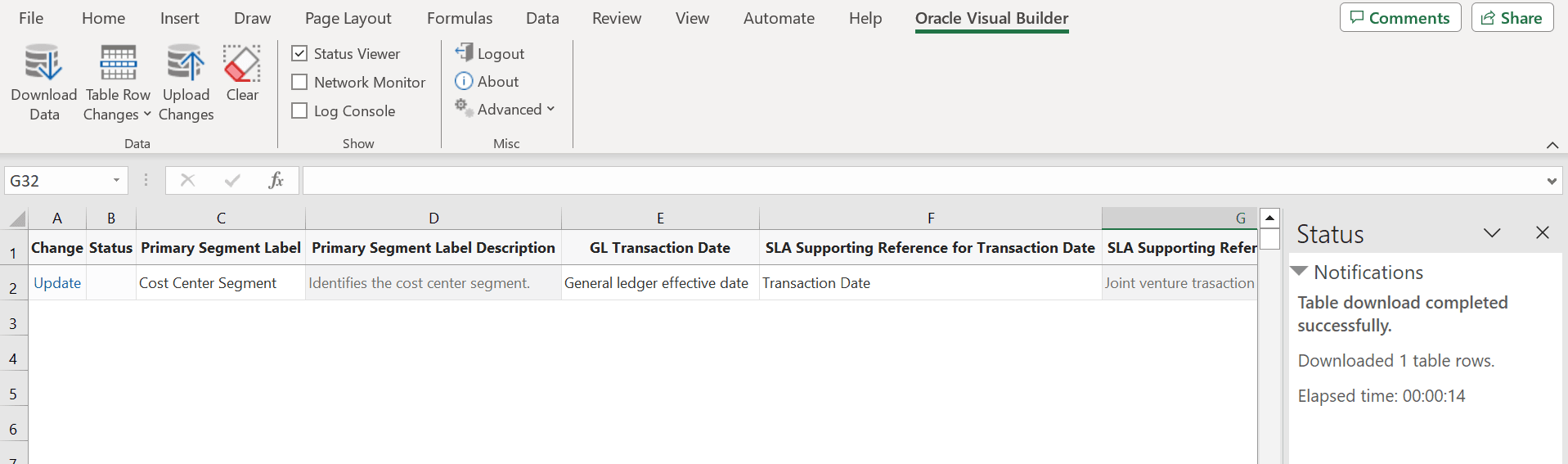 システム・オプションの管理スプレッドシート