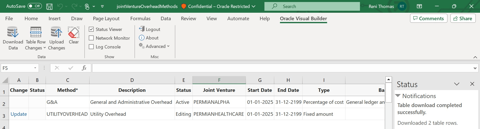 スプレッドシートでの間接費メソッドの管理