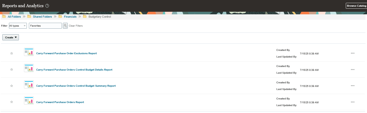レポートおよびアナリティクスの予算管理フォルダ