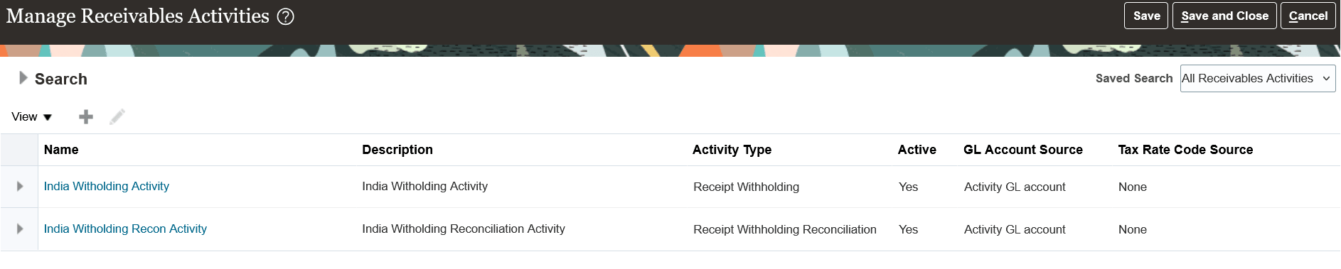 入金源泉徴収および入金源泉徴収消込の売掛/未収金活動の作成