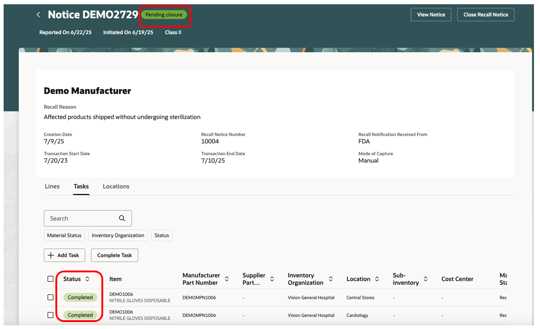 クローズ保留ステータスのリコール通知