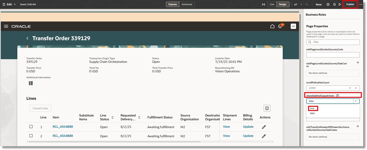 ページ・パラメータの有効化