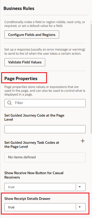 ページ・プロパティ - 受入詳細ドロワーの表示
