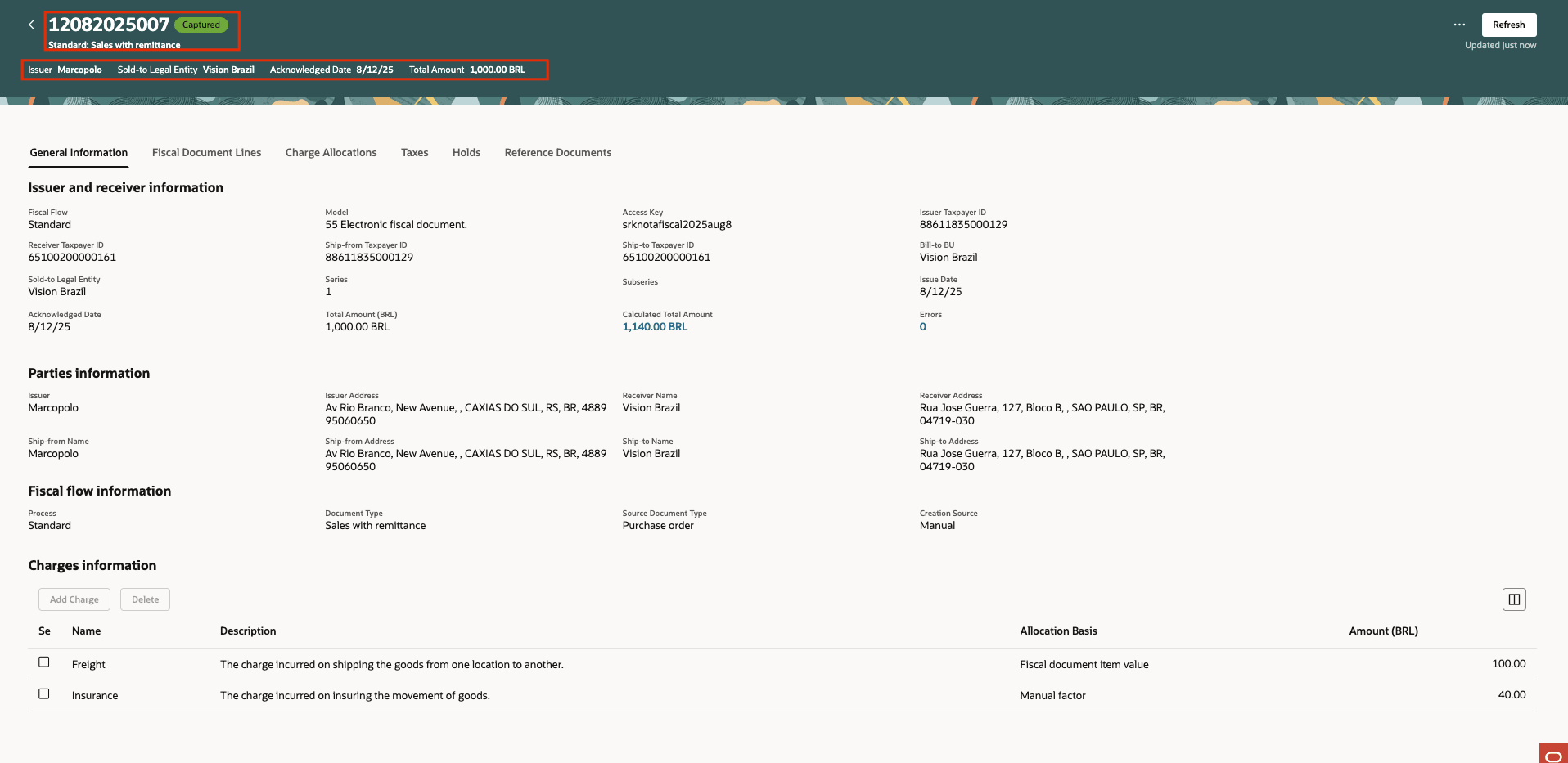 図9: 取得済ステータスの会計文書です。