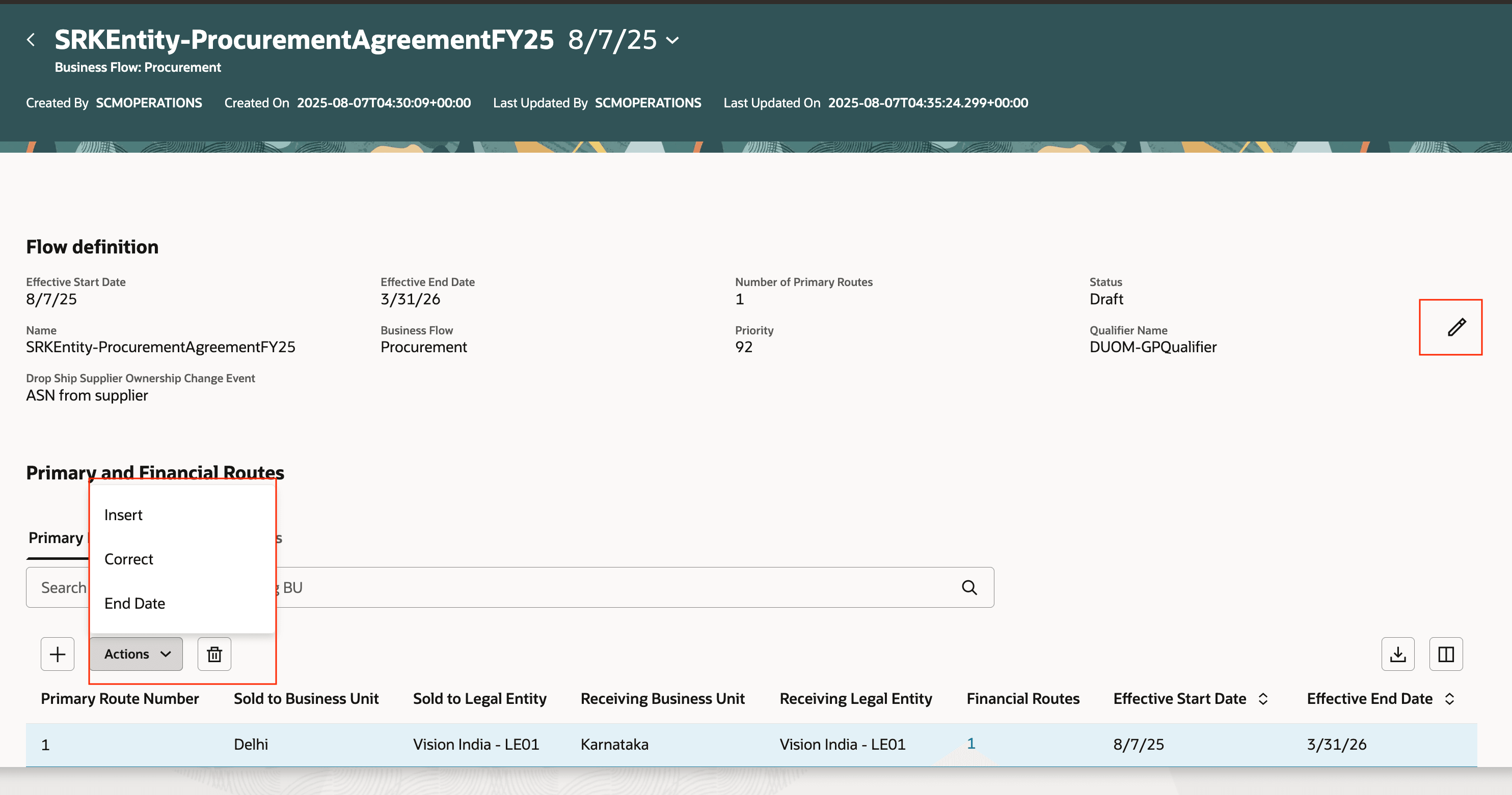図6 - プライマリおよび財務ルート詳細および様々な処理がサポートされている財務オーケストレーション・フロー。