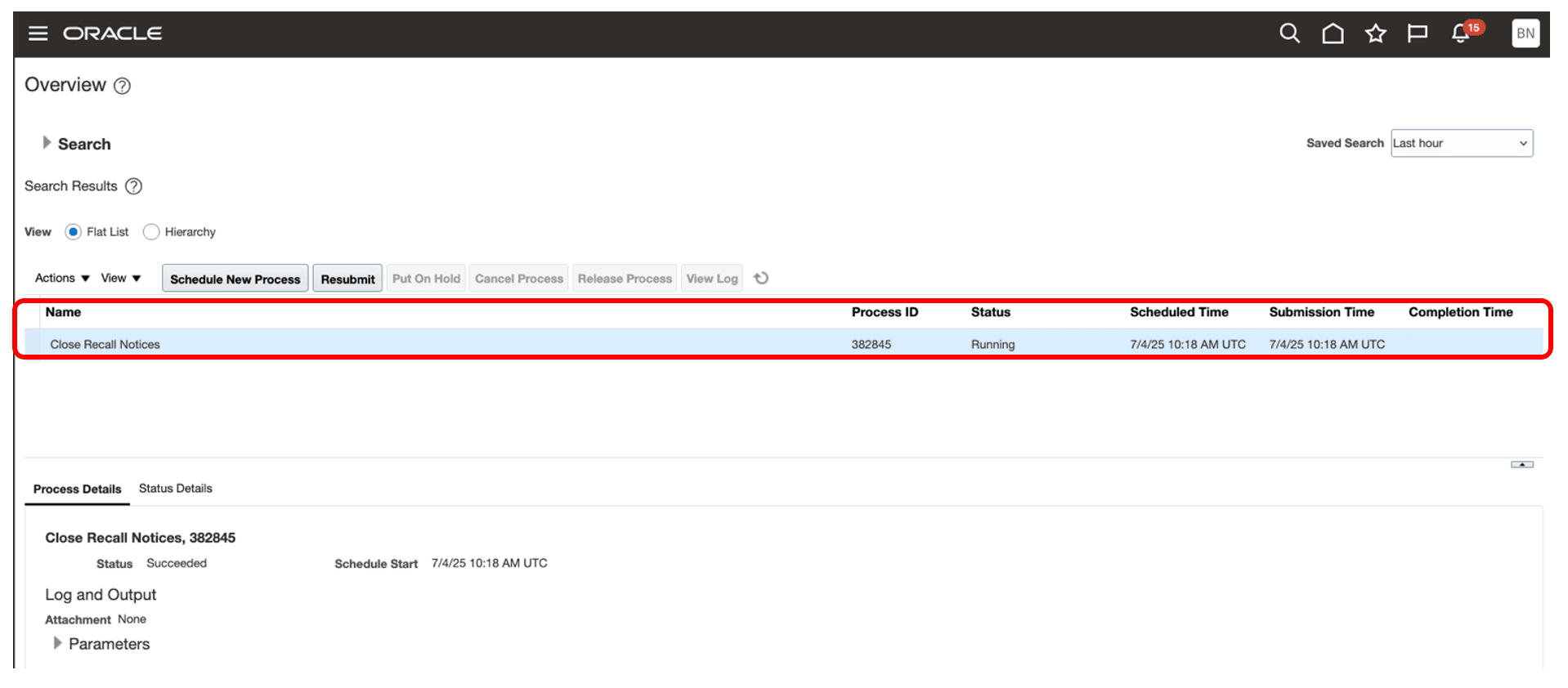 リコール通知を自動的にクローズするスケジュール済プロセス