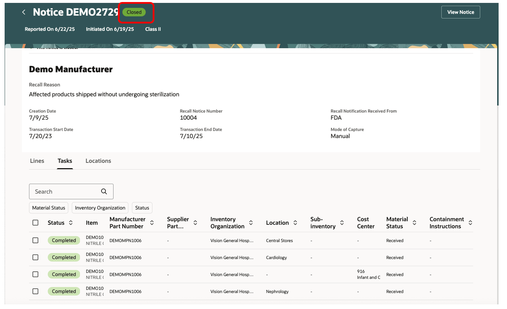 リコール通知の自動クローズ