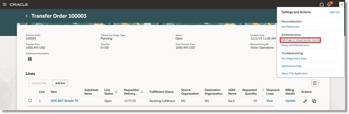 Visual Builder Studioでのページの編集