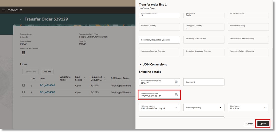 予定出荷日の更新