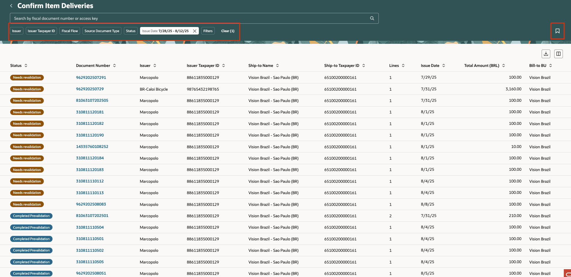 図1: 品目搬送の確認が必要な会計文書のリストです。