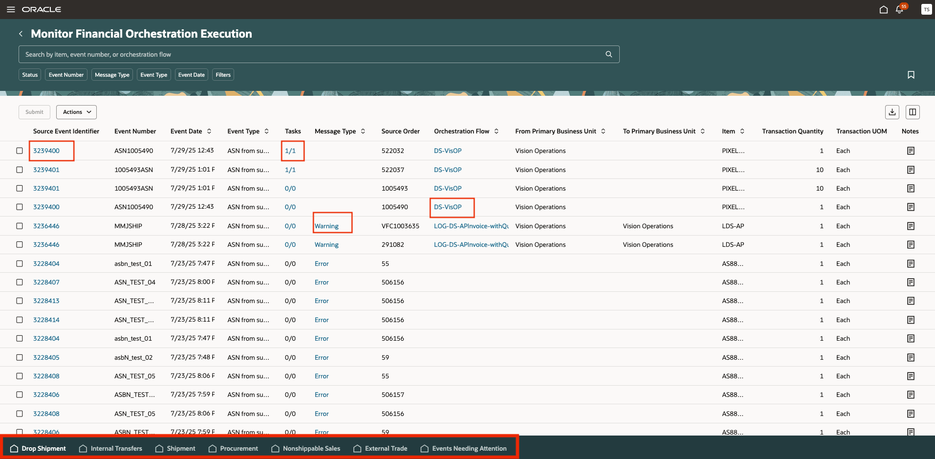 図1 - アプリケーション内ナビゲーションおよびディープ・リンクがサポートされたRedwood UIでの財務オーケストレーション実行のモニター。