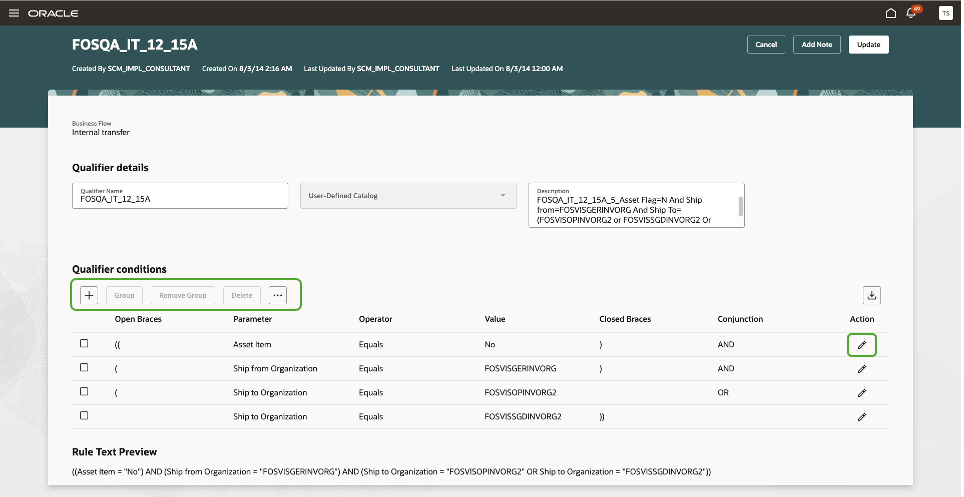 図6 - 必要に応じて、追加、グループ化またはグループ解除アクションを使用して条件を変更します。