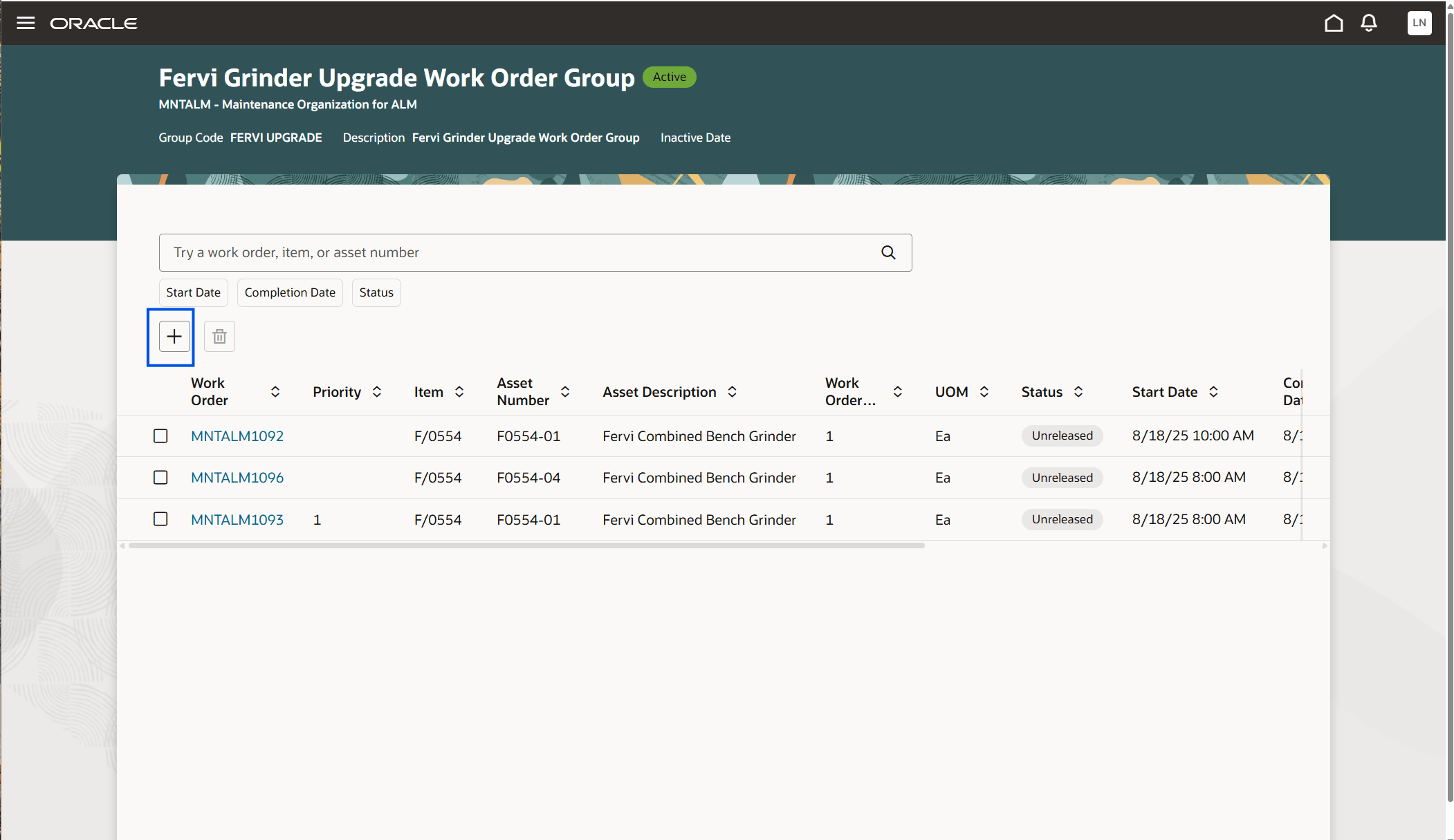 作業オーダー・グループ